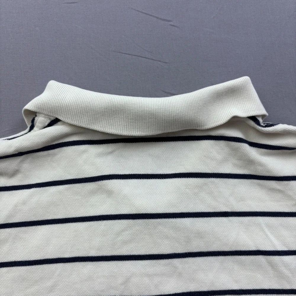 Polo Ralph Lauren Mens XXL Cream Navy Blue Striped Cotton Pique Polo Shirt